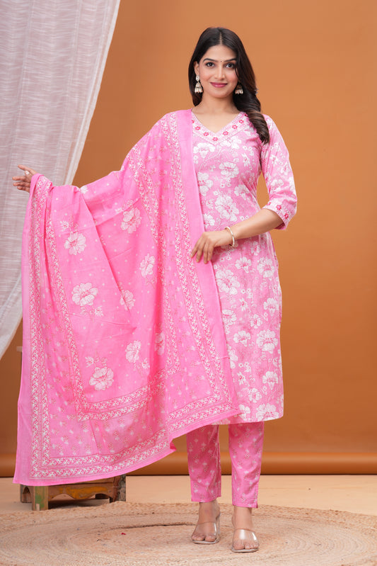 Straight Designer Kurta Pant With Dupatta Set For Women & Girl