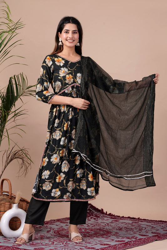Aliya Cut Designer Kurta Pant With Dupatta Set For Women & Girl
